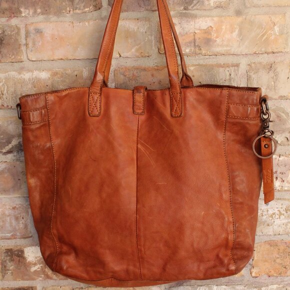 Frye Shoulder Bag Vintage Rustic British Tan Leather Clean lining - Picture 16 of 16